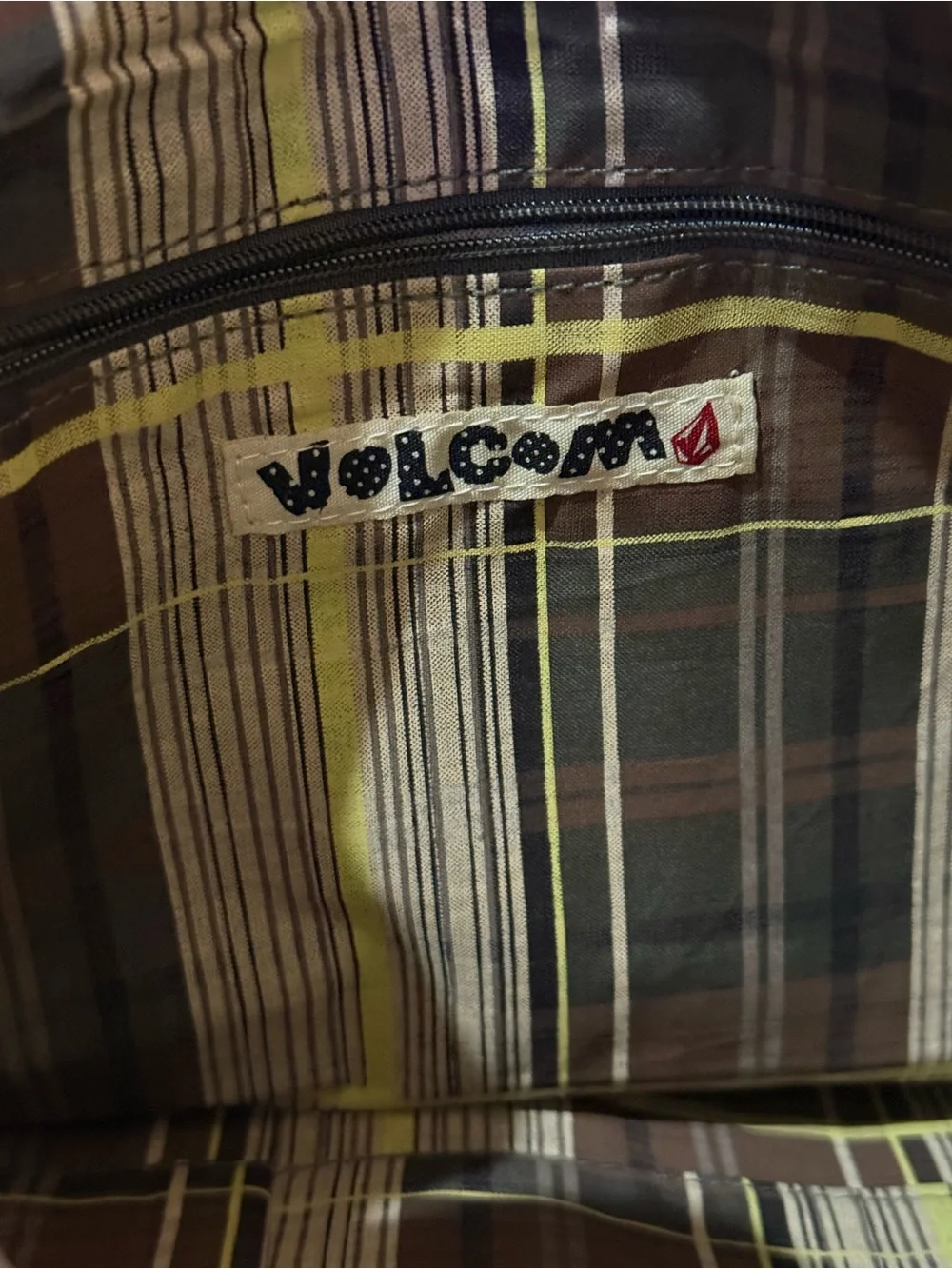 Y2K Volcom Green Plaid Pocket Hobo Bag with Accent Trim